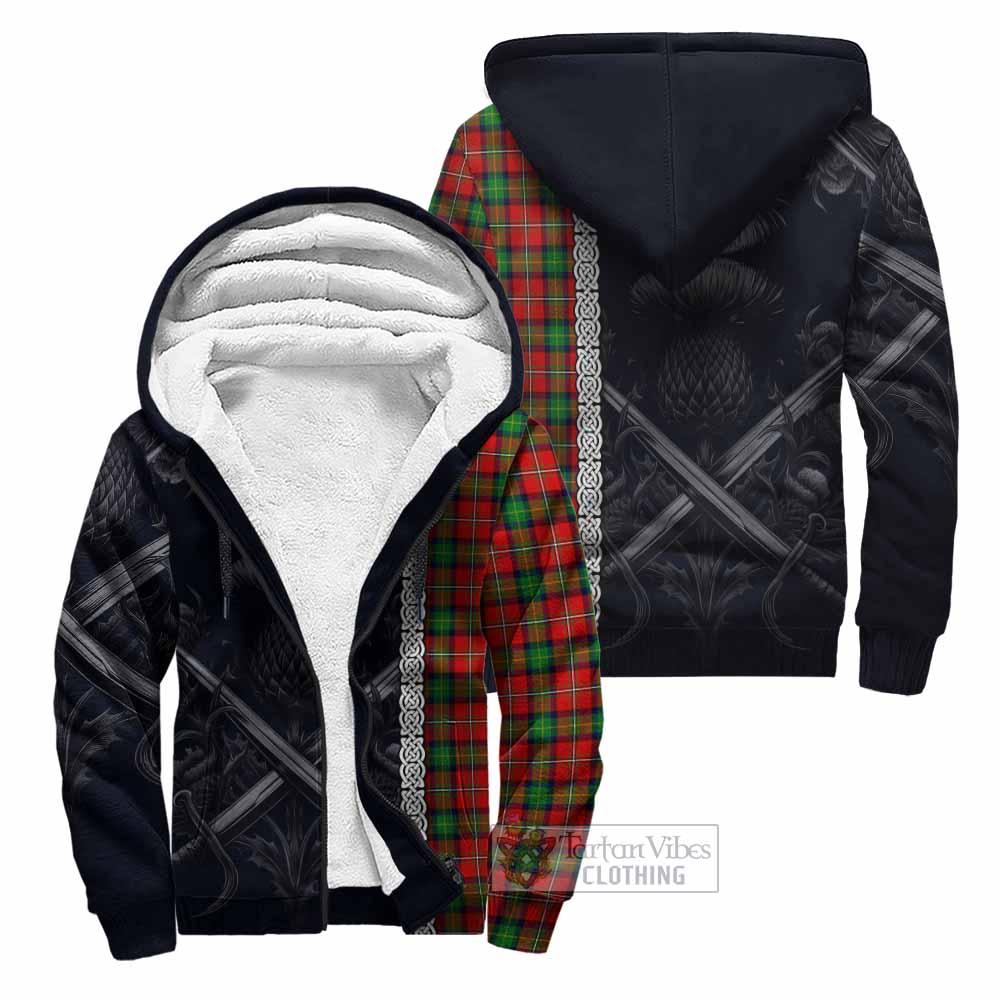 Tartan Vibes Clothing Fairlie Tartan Sherpa Hoodie with Family Crest Cross Sword Thistle Celtic Vibes