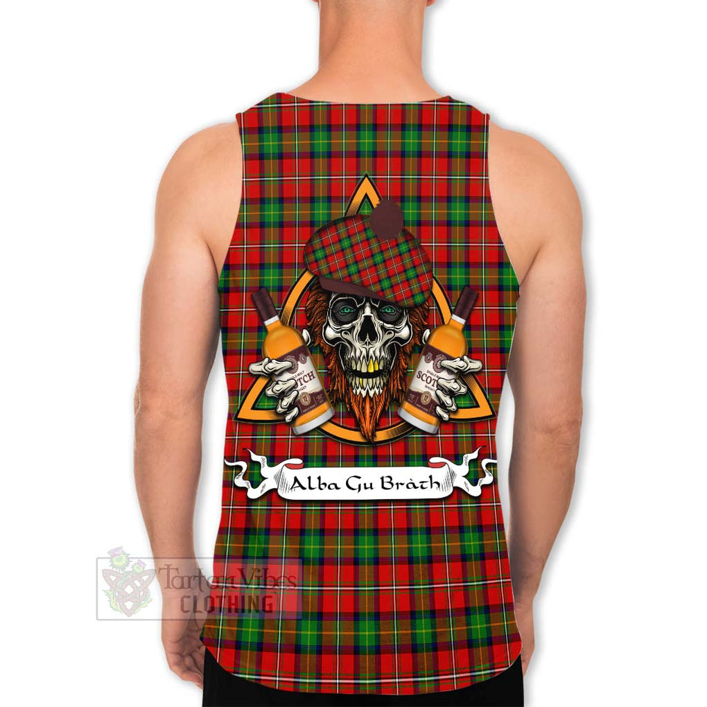 Tartan Vibes Clothing Fairlie Tartan Men's Tank Top with Family Crest and Bearded Skull Holding Bottles of Whiskey