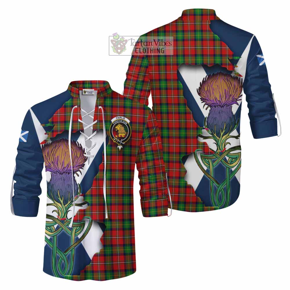 Tartan Vibes Clothing Fairlie Tartan Family Crest Ghillie Kilt Shirt Scottish Thistle Celtic Inspired