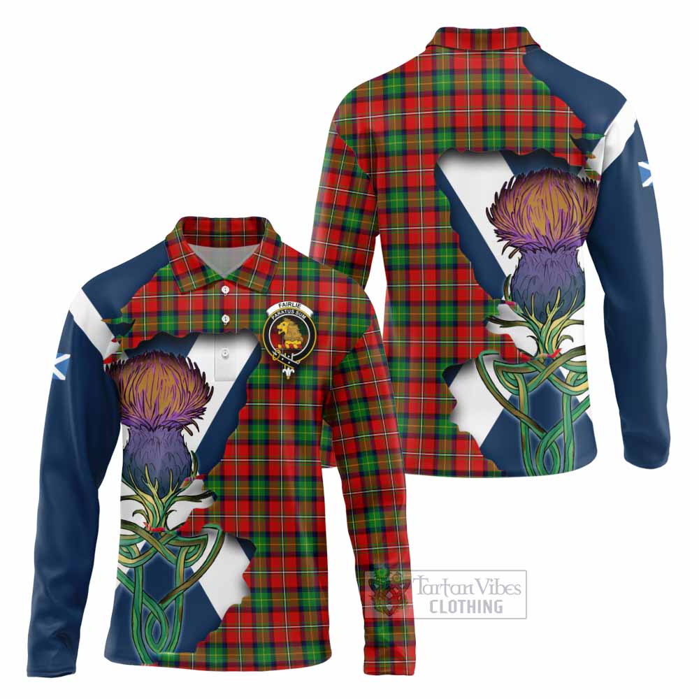 Tartan Vibes Clothing Fairlie Tartan Family Crest Long Sleeve Polo Shirt Scottish Thistle Celtic Inspired