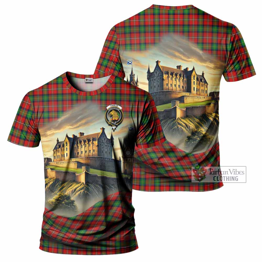 Tartan Vibes Clothing Fairlie Tartan Family Crest T-Shirt with Scottish Ancient Castle Stype