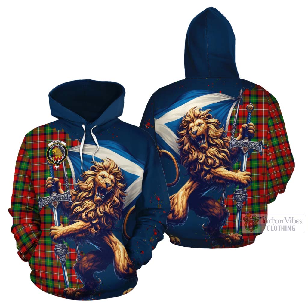 Tartan Vibes Clothing Fairlie Tartan Family Crest Cotton Hoodie with Scottish Majestic Lion