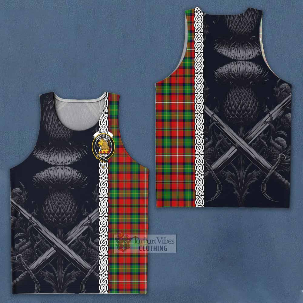 Tartan Vibes Clothing Fairlie Tartan Men's Tank Top with Family Crest Cross Sword Thistle Celtic Vibes