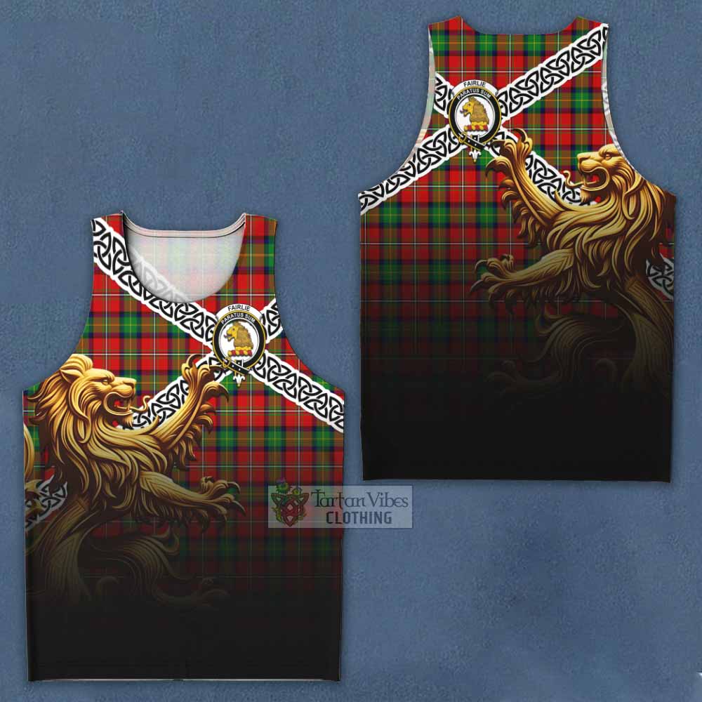 Tartan Vibes Clothing Fairlie Crest Tartan Men's Tank Top with Golden Lion Emblem Celtic Style
