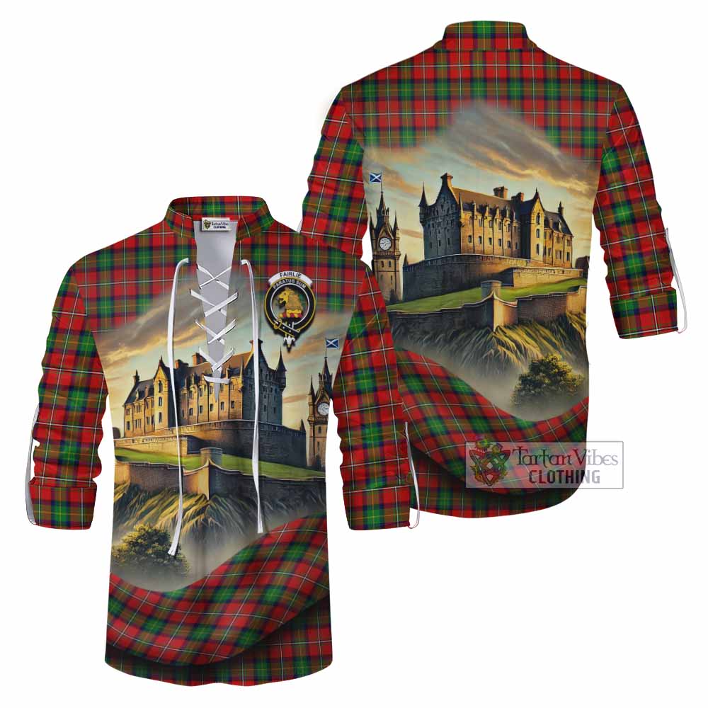 Tartan Vibes Clothing Fairlie Tartan Family Crest Ghillie Kilt Shirt with Scottish Ancient Castle Style