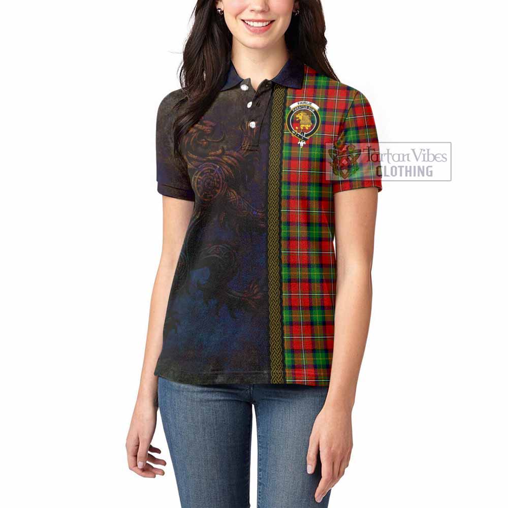 Tartan Vibes Clothing Fairlie Tartan Family Crest Women's Polo Shirt Alba Gu Brath Be Brave Lion Ancient Style