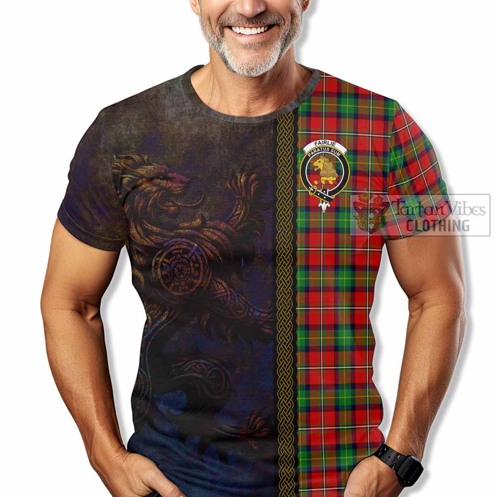 Tartan Vibes Clothing Fairlie Tartan Family Crest T-Shirt Alba Gu Brath Be Brave Lion Ancient Style