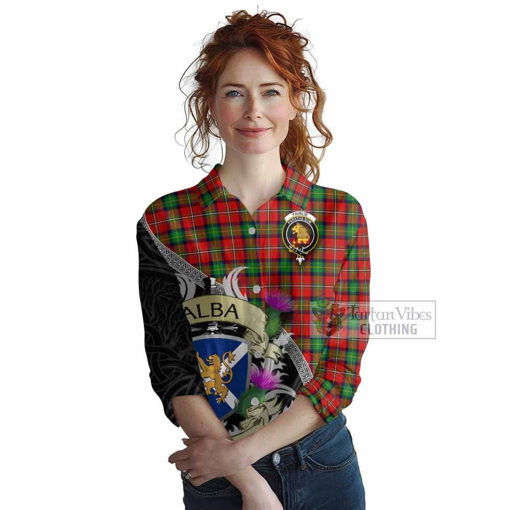 Tartan Vibes Clothing Fairlie Tartan Family Crest Women's Casual Shirt Lion Rampant Royal Thistle Shield Celtic Inspired