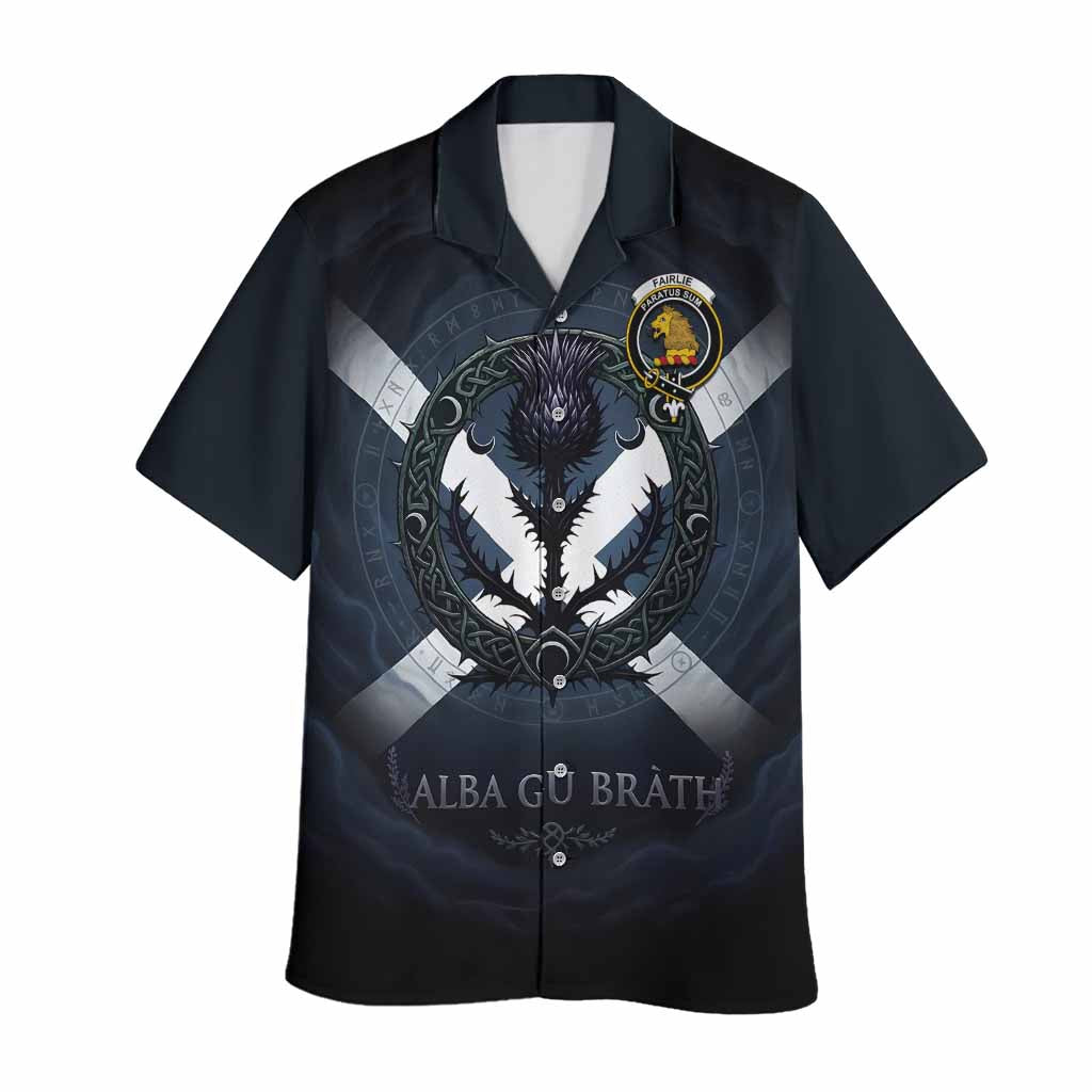 Fairlie Clan Crest Hawaiian Shirt with Celtic Knot Thistle and Saltire