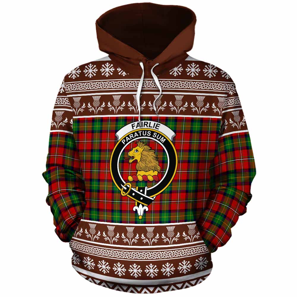 Fairlie Clan Tartan Christmas Cotton Hoodie with Family Crest - Tartan Vibes Clothing