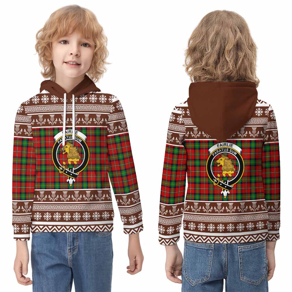 Fairlie Clan Tartan Christmas Kid Hoodie with Family Crest - Tartan Vibes Clothing