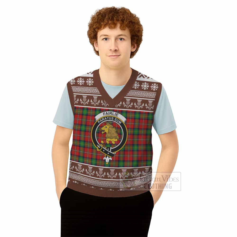 Fairlie Clan Tartan Christmas Knitted V-Neck Vest with Family Crest - Tartan Vibes Clothing