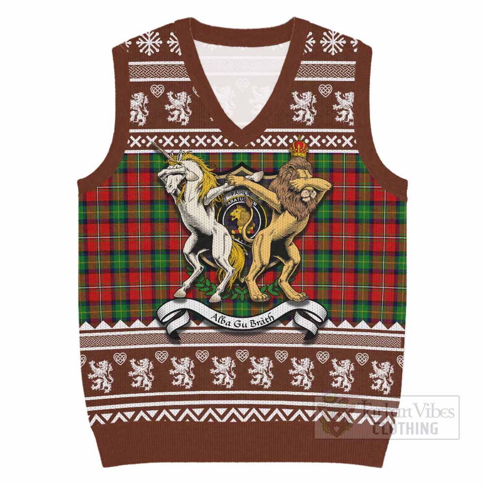 Fairlie Clan Tartan Crest Christmas Knitted V-Neck Vest Coat of Arms Funny Style - Tartan Vibes Clothing