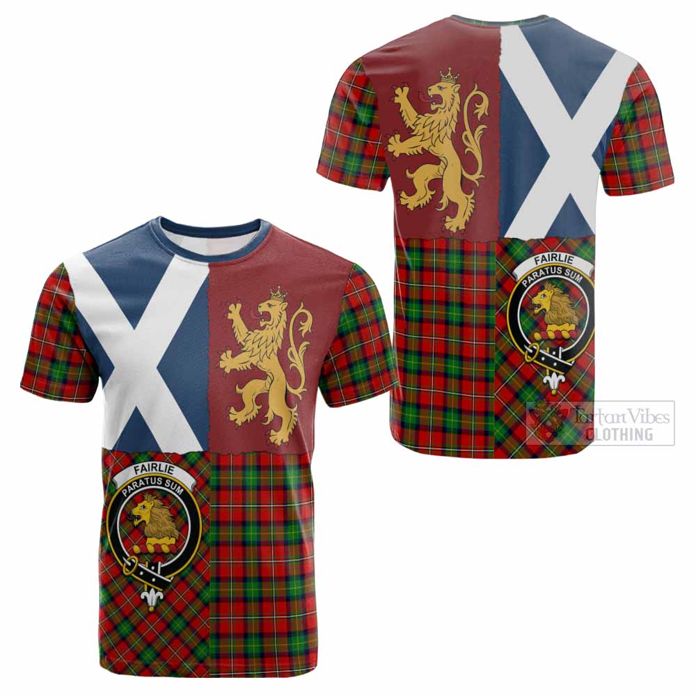 Fairlie Crest Tartan Cotton T-shirt with Lion Rampant Saltire Style - Tartan Vibes Clothing