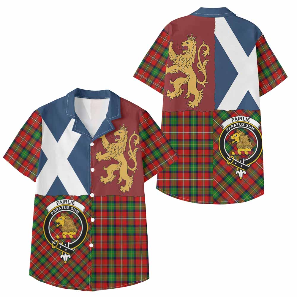 Fairlie Crest Tartan Kid Hawaiian Shirt with Lion Rampant Saltire Style - Tartan Vibes Clothing
