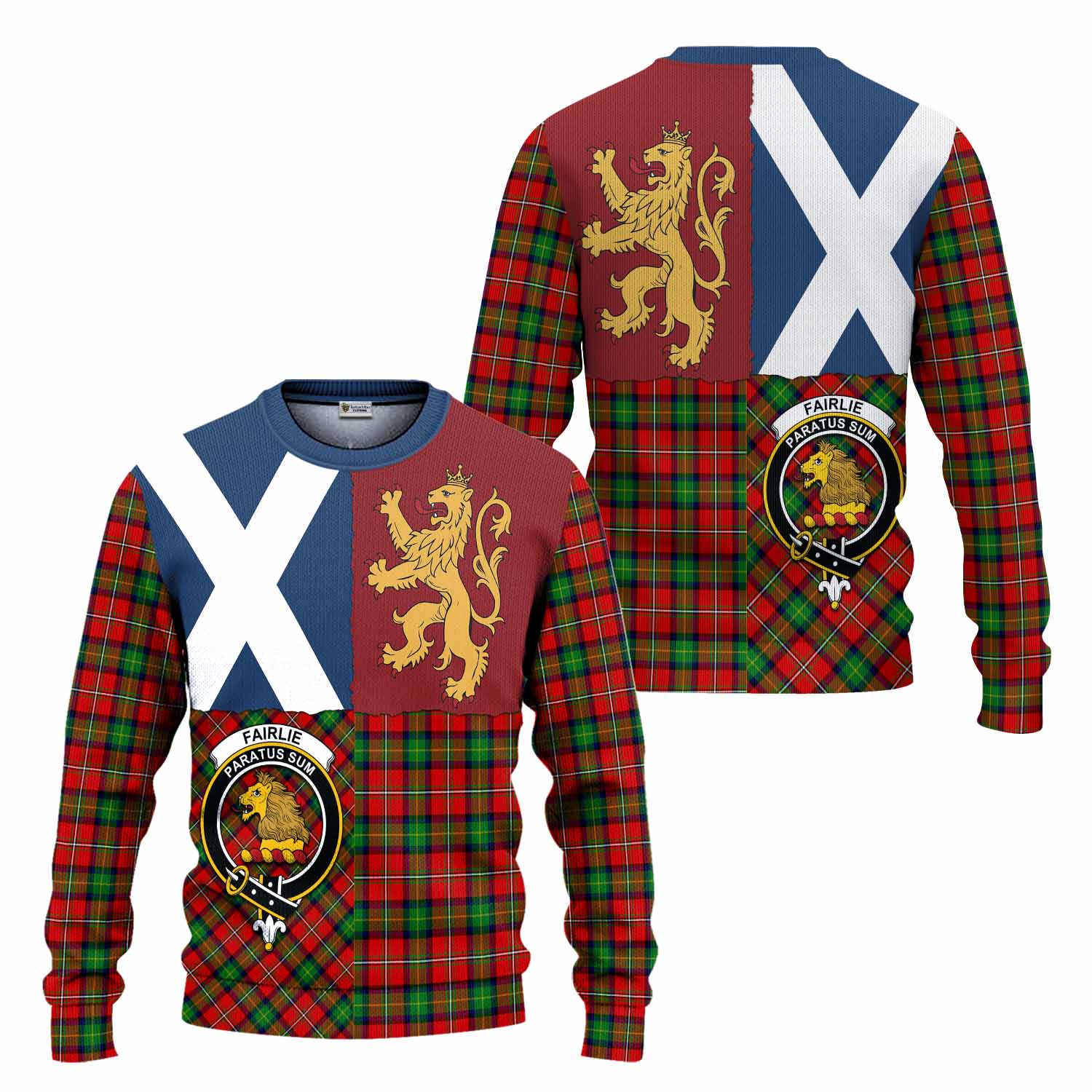 Fairlie Crest Tartan Knitted Sweater with Lion Rampant Saltire Style