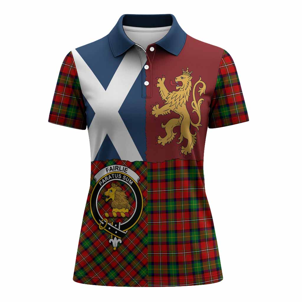 Fairlie Crest Tartan Women Polo Shirt with Lion Rampant Saltire Style