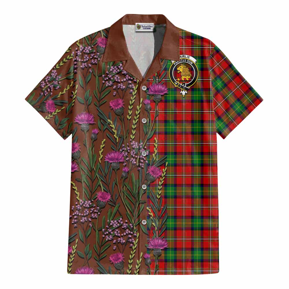 Fairlie Family Crest Tartan Cotton Hawaiian Shirt Scottish Thistle Flower Pattern Half Style - Tartan Vibes Clothing