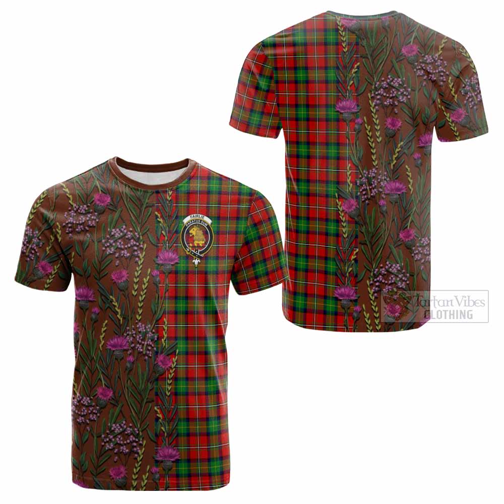 Fairlie Family Crest Tartan Cotton T-shirt Scottish Thistle Flower Pattern Half Style - Tartan Vibes Clothing