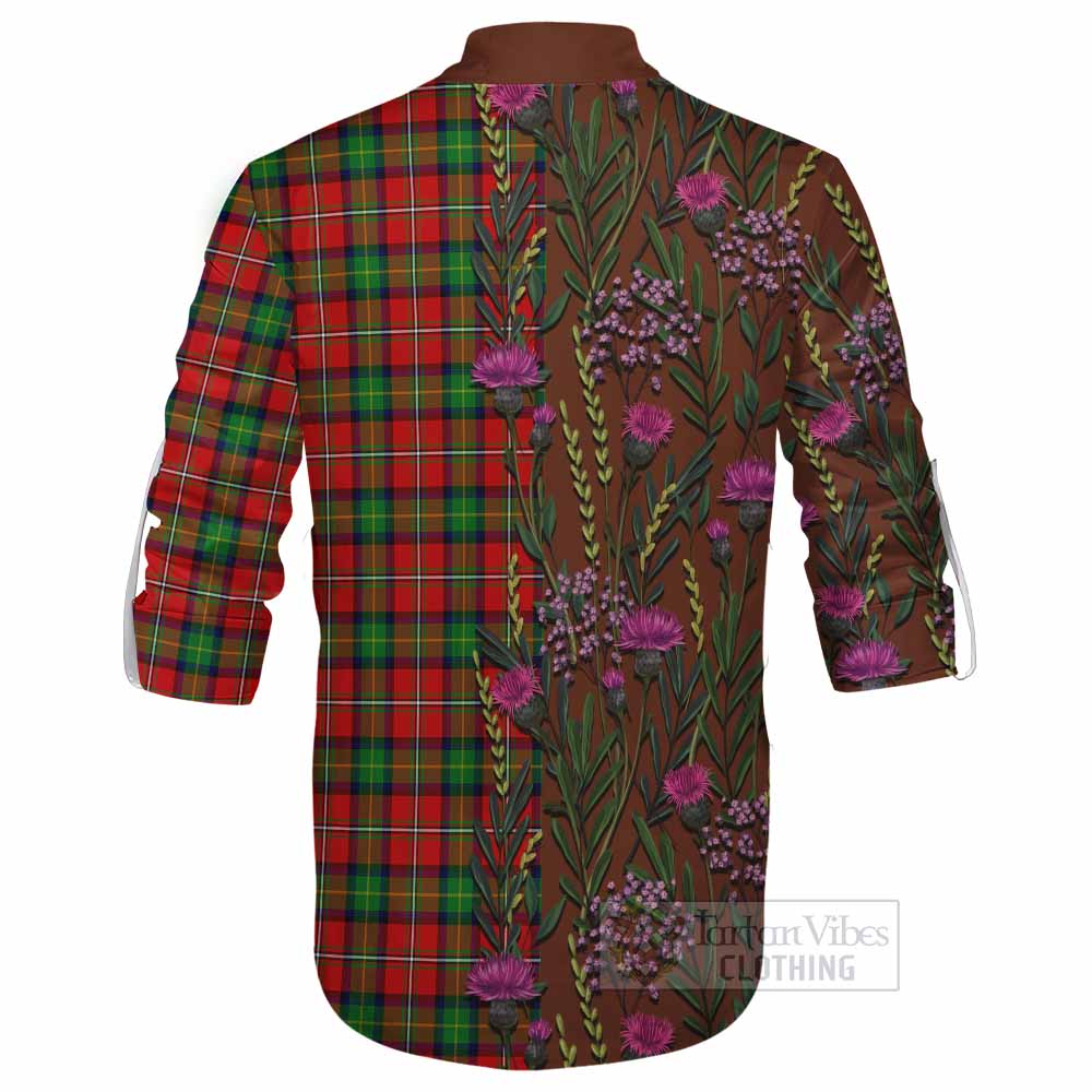 Fairlie Family Crest Tartan Ghillie Shirt Scottish Thistle Flower Pattern Half Style - Tartan Vibes Clothing