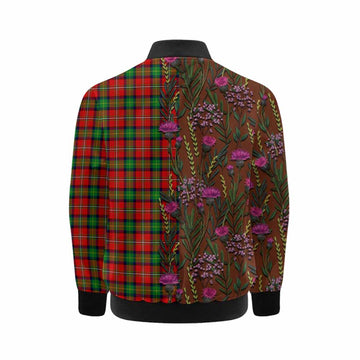 Fairlie Family Crest Tartan Kid Bomber Jacket Scottish Thistle Flower Pattern Half Style - Tartan Vibes Clothing