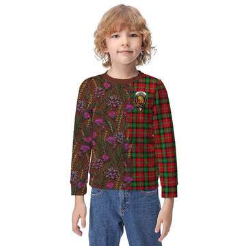 Fairlie Family Crest Tartan Kid Knitted Sweatshirt Scottish Thistle Flower Pattern Half Style - Tartan Vibes Clothing
