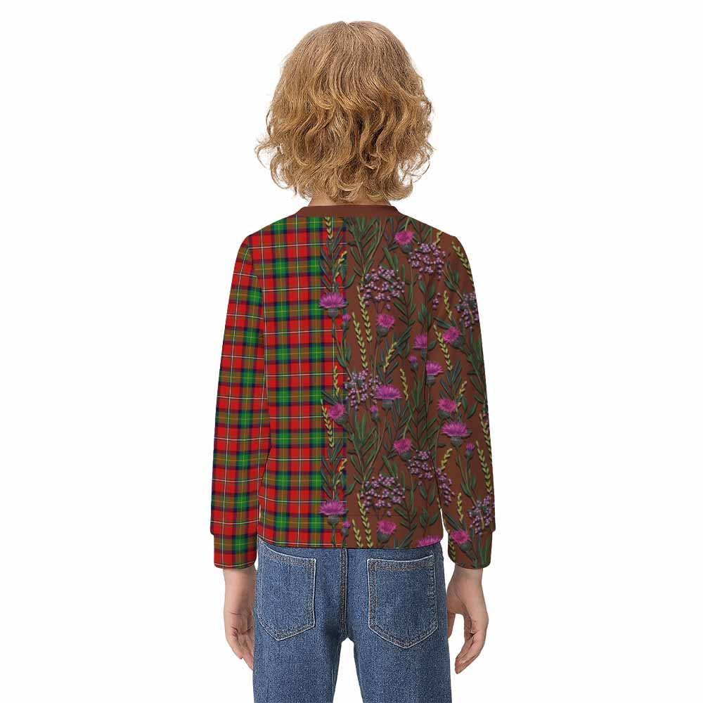 Fairlie Family Crest Tartan Kid Knitted Sweatshirt Scottish Thistle Flower Pattern Half Style - Tartan Vibes Clothing