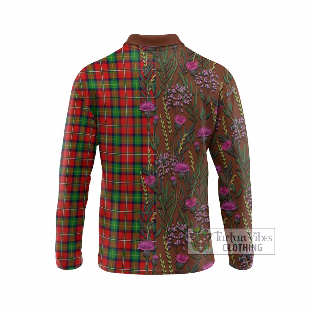 Fairlie Family Crest Tartan Long Sleeve Polo Shirt Scottish Thistle Flower Pattern Half Style - Tartan Vibes Clothing