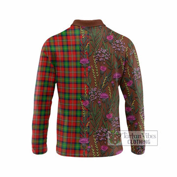 Fairlie Family Crest Tartan Long Sleeve Polo Shirt Scottish Thistle Flower Pattern Half Style