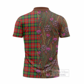 Fairlie Family Crest Tartan Zipper Polo Shirt Scottish Thistle Flower Pattern Half Style