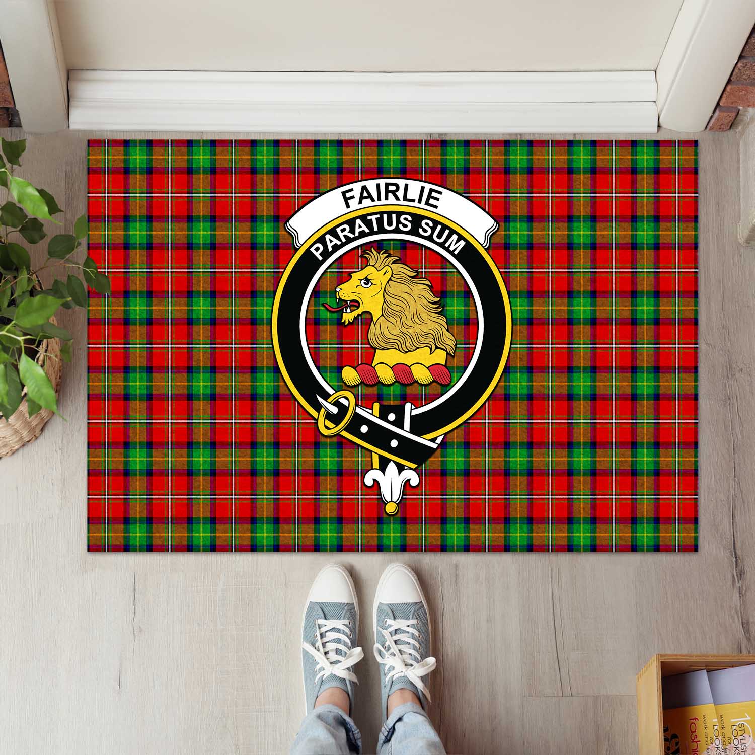 Fairlie Modern Tartan Door Mat with Family Crest - Tartanvibesclothing