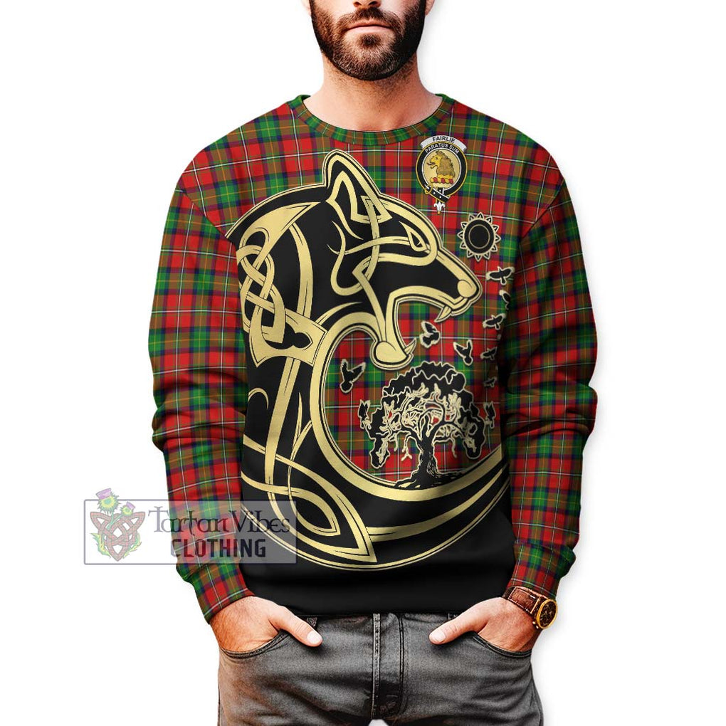 Fairlie Tartan Sweatshirt with Family Crest Celtic Wolf Style Unisex - Tartan Vibes Clothing