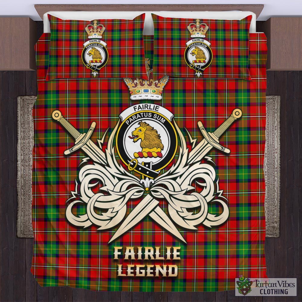 Tartan Vibes Clothing Fairlie Modern Tartan Bedding Set with Clan Crest and the Golden Sword of Courageous Legacy