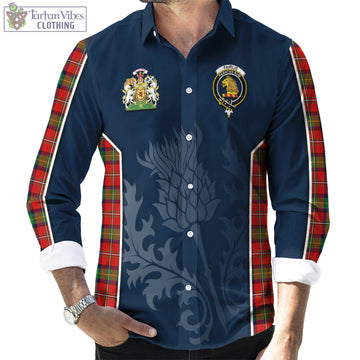 Fairlie Modern Tartan Long Sleeve Button Up Shirt with Family Crest and Scottish Thistle Vibes Sport Style