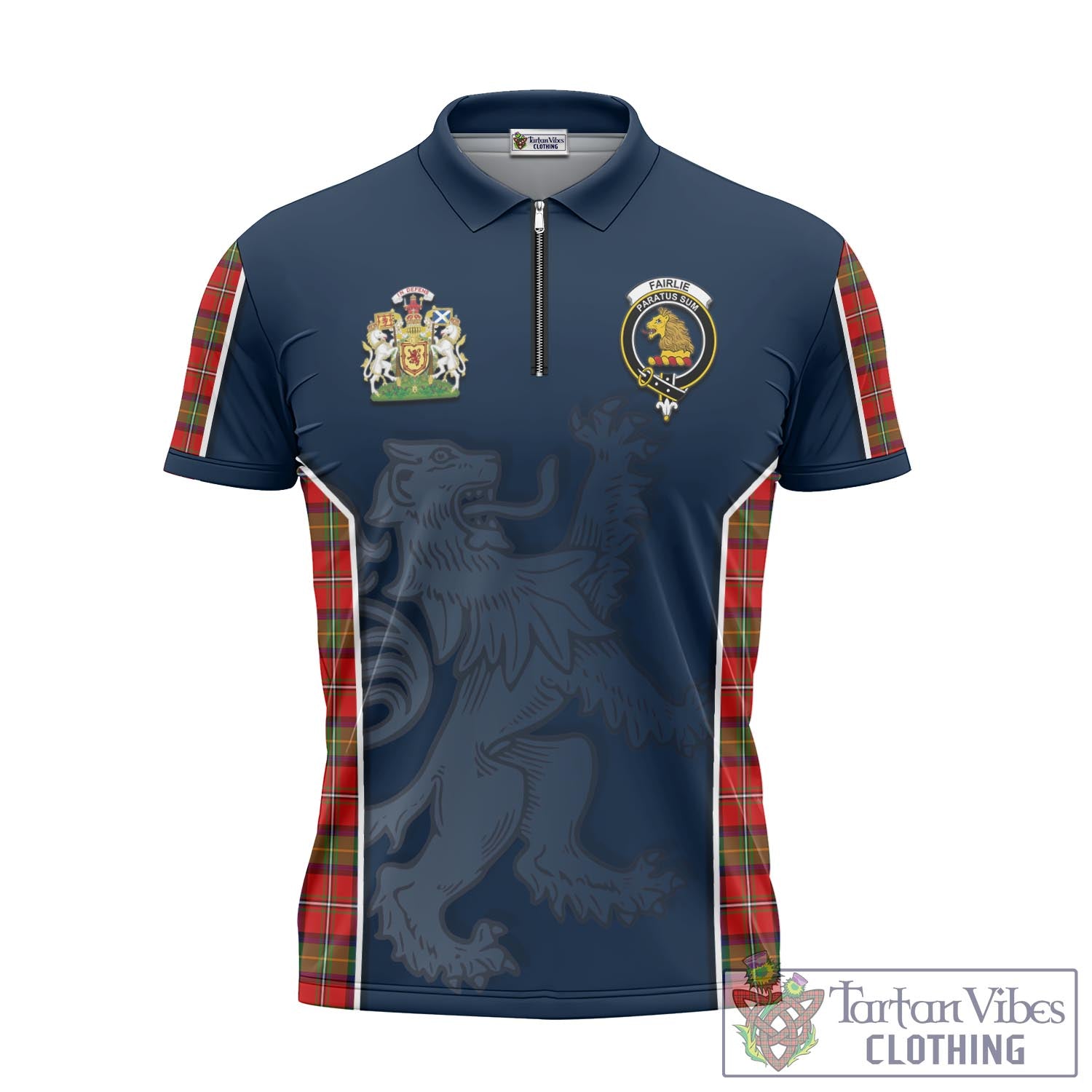Tartan Vibes Clothing Fairlie Modern Tartan Zipper Polo Shirt with Family Crest and Lion Rampant Vibes Sport Style