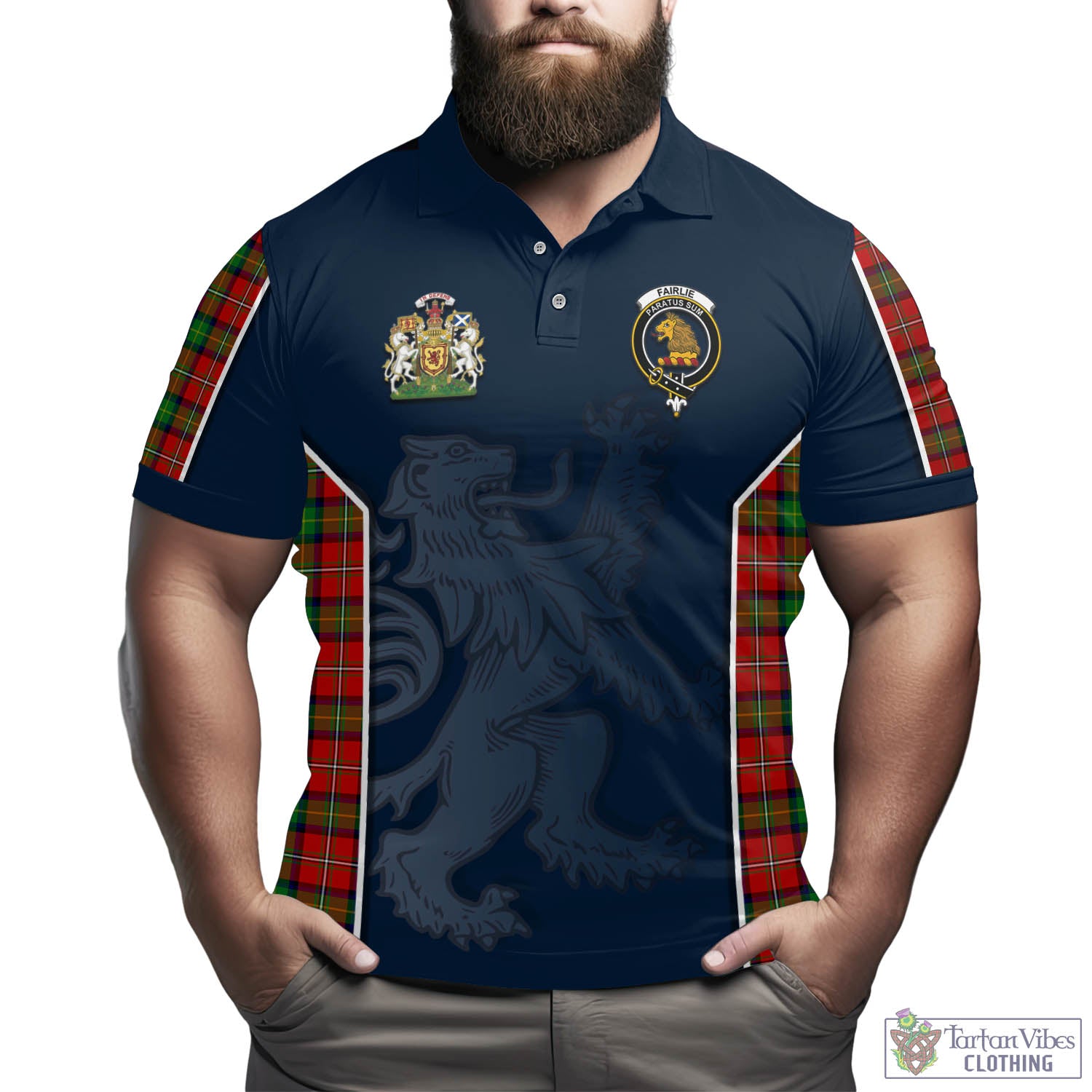 Tartan Vibes Clothing Fairlie Modern Tartan Men's Polo Shirt with Family Crest and Lion Rampant Vibes Sport Style