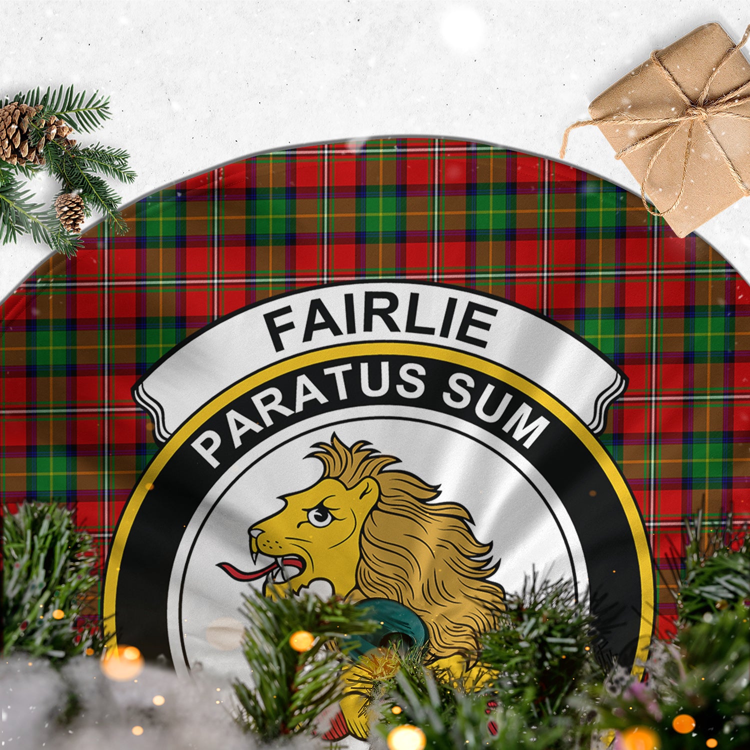 Fairlie Modern Tartan Christmas Tree Skirt with Family Crest - Tartanvibesclothing