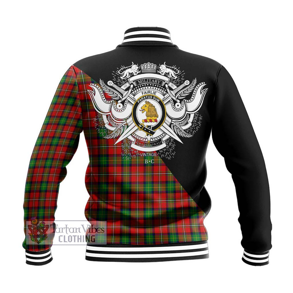 Fairlie Tartan Baseball Jacket with Family Crest and Military Logo Style - Tartanvibesclothing Shop