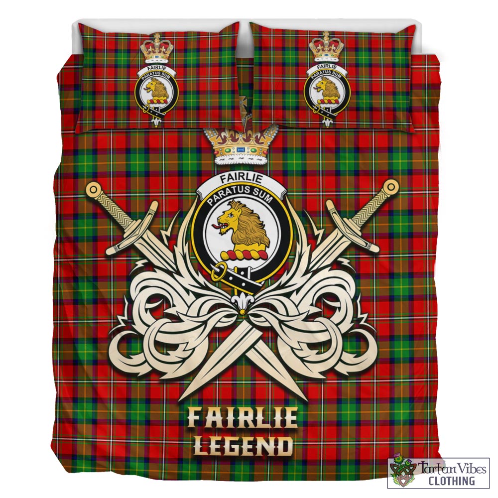 Tartan Vibes Clothing Fairlie Modern Tartan Bedding Set with Clan Crest and the Golden Sword of Courageous Legacy