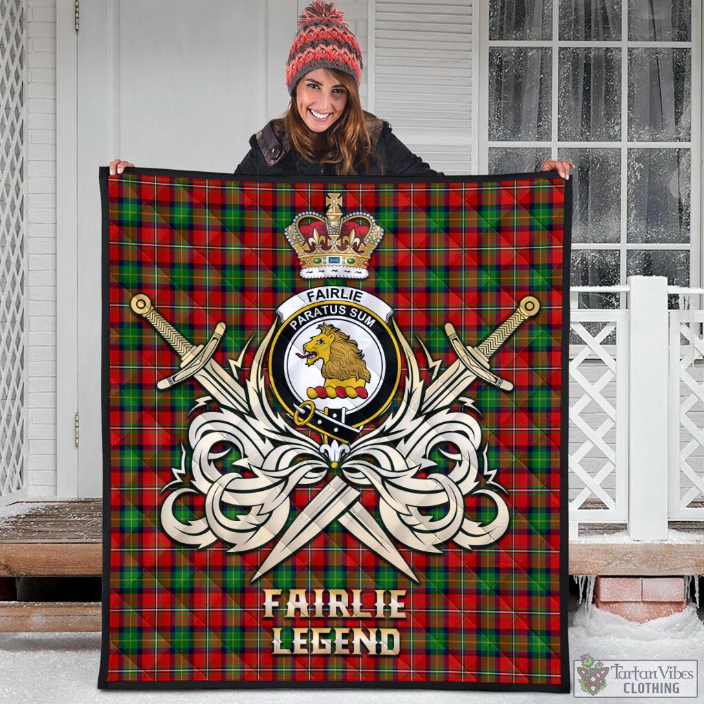 Tartan Vibes Clothing Fairlie Modern Tartan Quilt with Clan Crest and the Golden Sword of Courageous Legacy