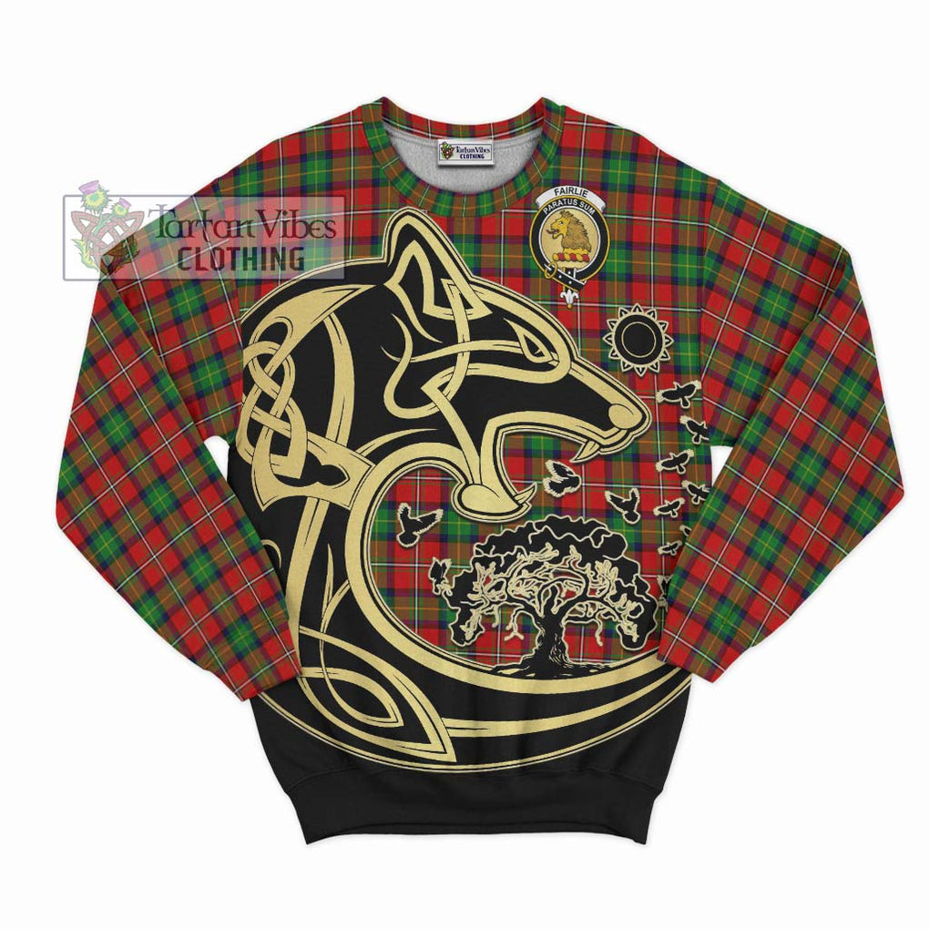 Fairlie Tartan Sweatshirt with Family Crest Celtic Wolf Style - Tartan Vibes Clothing