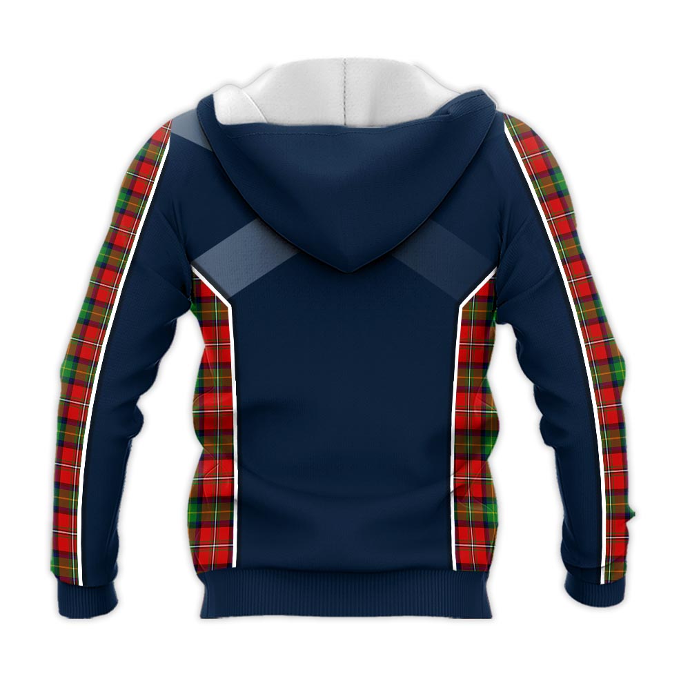 Tartan Vibes Clothing Fairlie Modern Tartan Knitted Hoodie with Family Crest and Scottish Thistle Vibes Sport Style