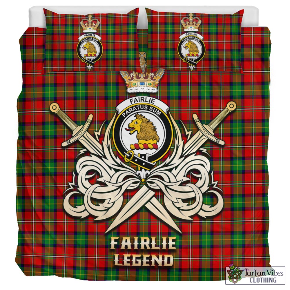 Tartan Vibes Clothing Fairlie Modern Tartan Bedding Set with Clan Crest and the Golden Sword of Courageous Legacy