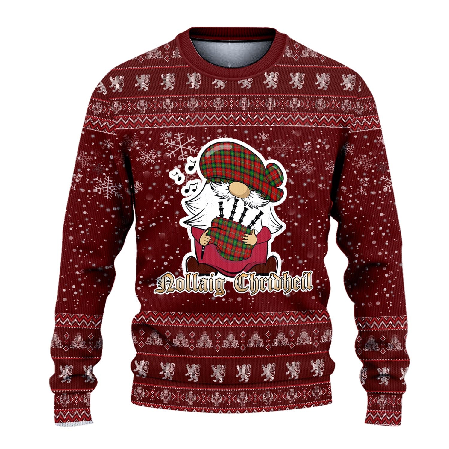 Fairlie Modern Clan Christmas Family Knitted Sweater with Funny Gnome Playing Bagpipes - Tartanvibesclothing
