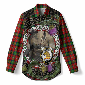 Fairlie Tartan Crest Bagpipe Nessie Women Casual Shirt Scottish Loch Ness Monster Celtic Thistle