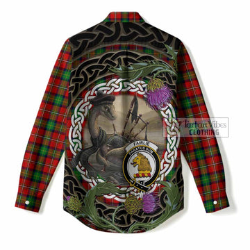 Fairlie Tartan Crest Bagpipe Nessie Women Casual Shirt Scottish Loch Ness Monster Celtic Thistle