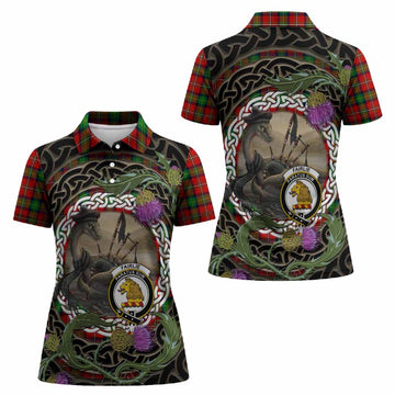 Fairlie Tartan Crest Bagpipe Nessie Women Polo Shirt Scottish Loch Ness Monster Celtic Thistle