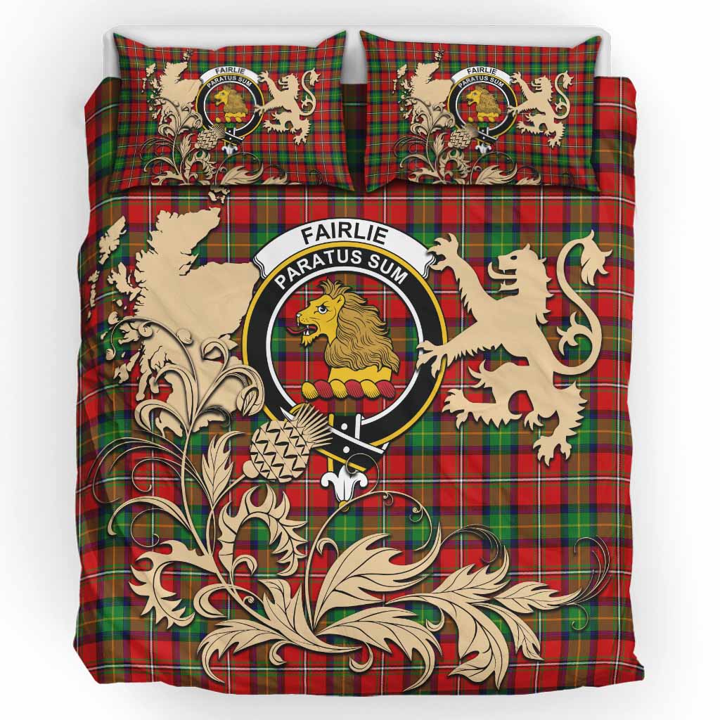 Fairlie Tartan Crest Bedding Set with Scottish Iconic Symbols 