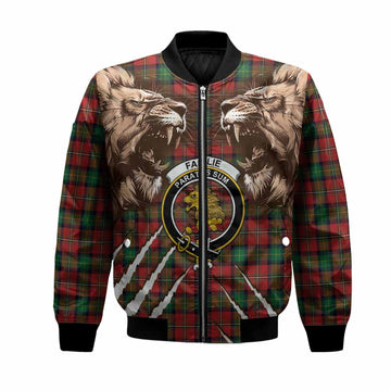 Fairlie Tartan Crest Bomber Jacket Ferocious Lion Style