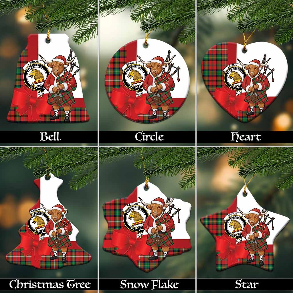Fairlie Tartan Crest Christmas Ceramic Ornament Highland Cow Bagpipes Coquette Bow Style
